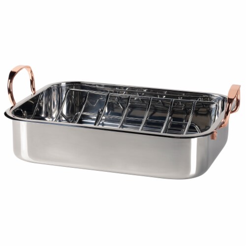 Stainless Steel Rectangular Roaster with U-Rack Perspective: front