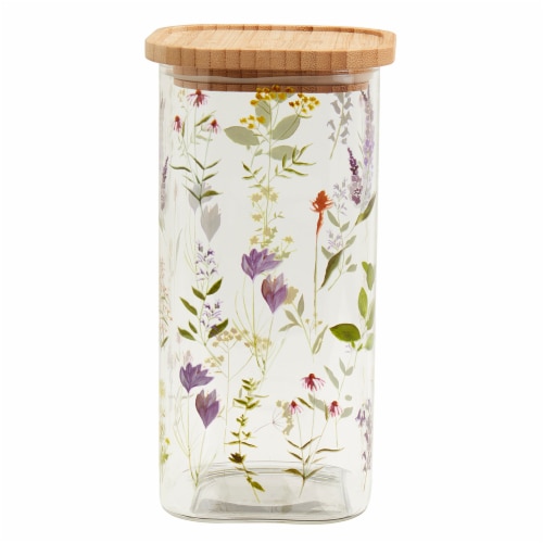 Tabletops Unlimited Smart Planet Bamboo Lid Floral Glass Canister Perspective: front