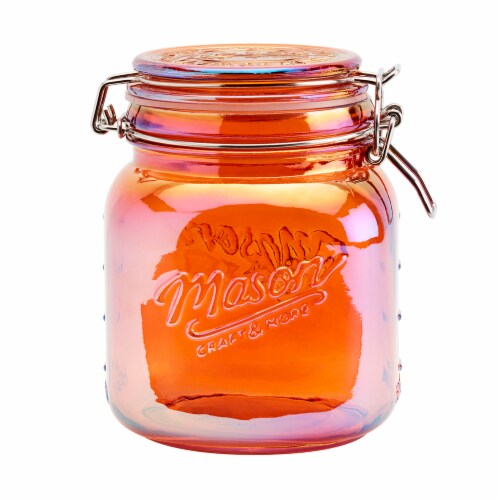 Orange Iridescent 1L Mason Glass Clamp Jar Perspective: front