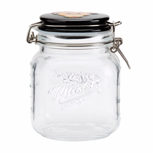 Day of the Dead Sugar Skull Yellow Mason Clamp Jar Perspective: front