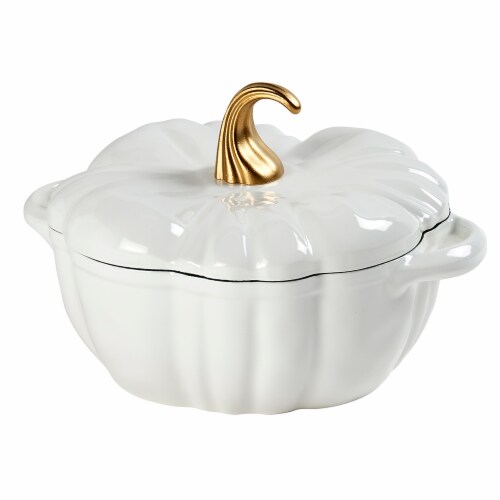 Mason Craft and More White Enameled 2 Quart Cast Iron Pumpkin Dutch Oven Perspective: front