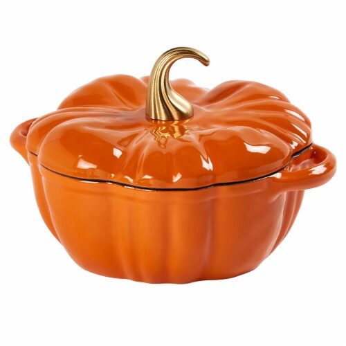 Mason Craft and More Orange Enameled 2 Quart Cast Iron Pumpkin Dutch Oven Orange Perspective: front