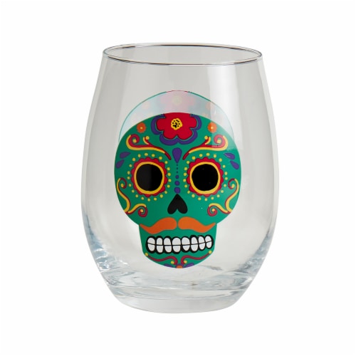 Way to Celebrate Clear Glass Stemless Wine Glass with Skull