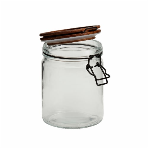 Mason Craft and More Round Glass Canister with Acacia Wood Lid Perspective: front