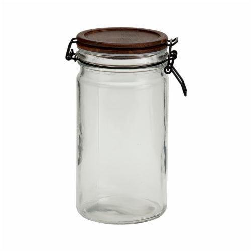 Mason Craft and More Round Glass Canister with Acacia Wood Lid Perspective: front