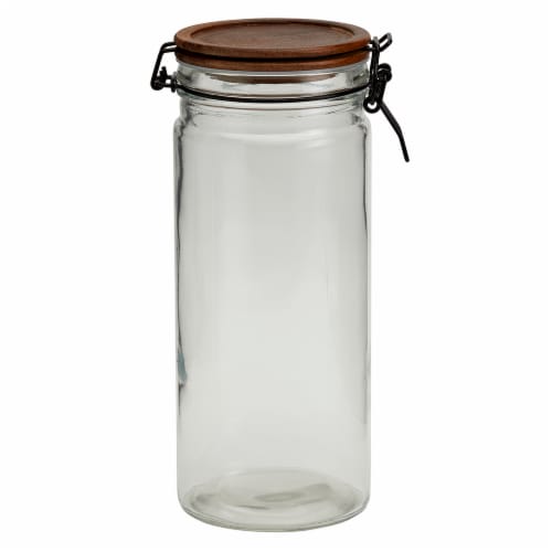 Mason Craft and More Round Glass Canister with Acacia Wood Lid Perspective: front