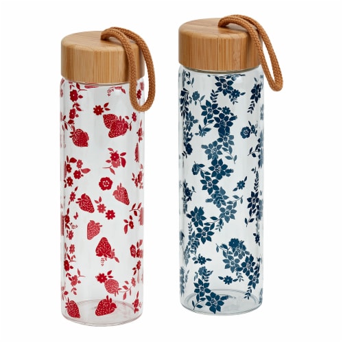 Tabletops Unlimited Gallery Americana Glass Water Bottle - Assorted Red/Blue Floral Perspective: front