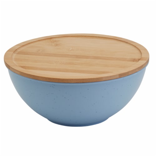 Tabletops Unlimited Smart Planet Lacey Recycled Plastic Serving Bowl with Bamboo Lid - Periwinkle Perspective: front