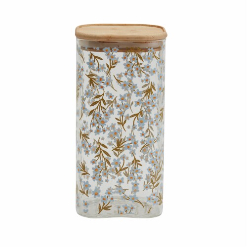 Tabletops Unlimited Smart Planet Lacey Glass Canister with Bamboo Lid Perspective: front