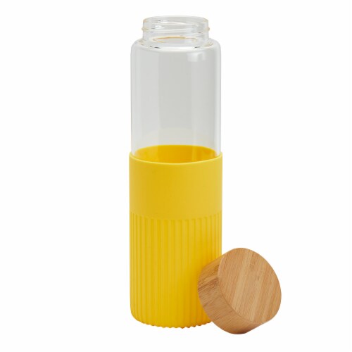 Smart Planet Yellow Median Glass Water Bottle With Bamboo Lid & Silicone Sleeve Perspective: front