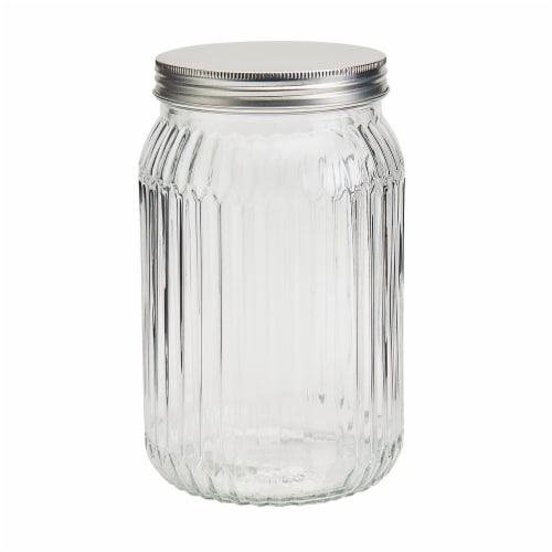Mason Craft & More Ridge Glass Screw Lid Canister Perspective: front