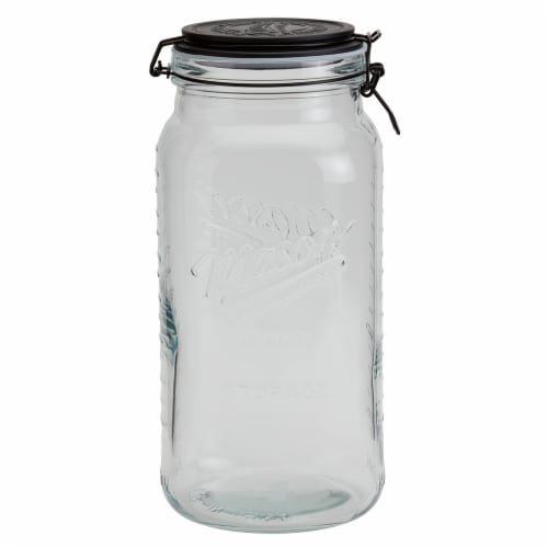 Mason Craft & More Glass Clamp Jar With Black Lid Perspective: front