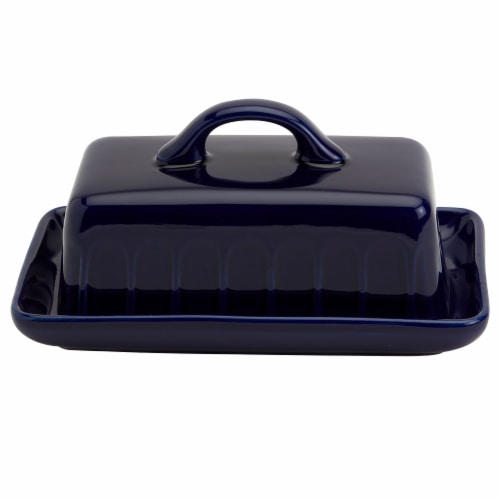Mason Craft and More Stoneware Cafe Butter Dish - Navy Perspective: front