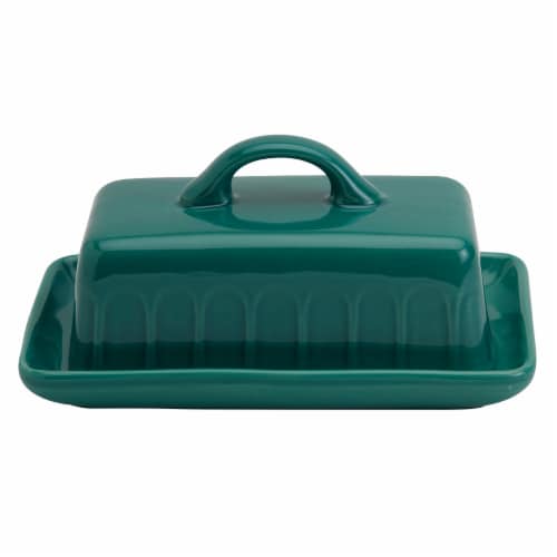 Tabletops Unlimited Mason Craft and More Stoneware Cafe Butter Dish - Teal Perspective: front