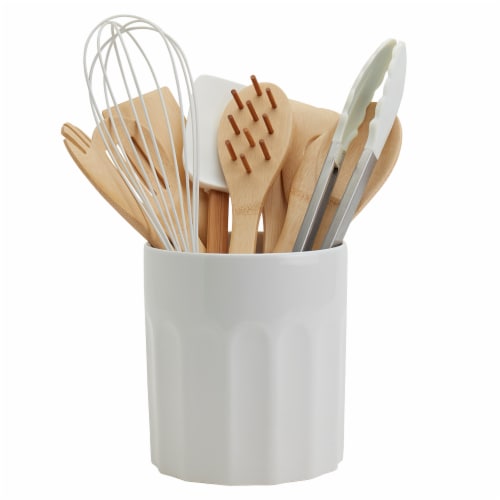 Tabletops Unlimited Mason Craft and More Stoneware and Bamboo Caffe Tub of Tools - White Perspective: front