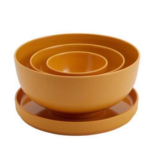 Tabletops Gallery 4pc Melamine Bowl and Plate Set – Amber Perspective: front