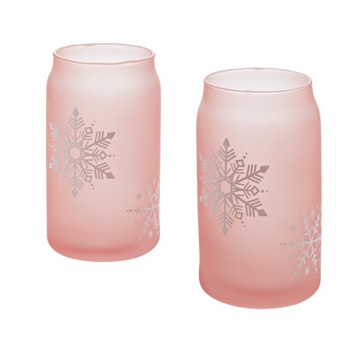 Tabletops Gallery 2 Piece Snowflake Soda Can Glass Set - Pink Perspective: front