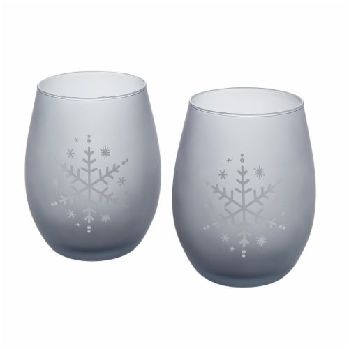 Tabletops Gallery Snowflake Stemless Wine Glass Set - Gray Perspective: front