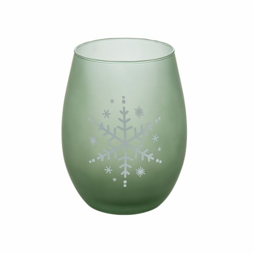 Tabletops Unlimited Snowflake Stemless Wine Glass Set - Green Perspective: front