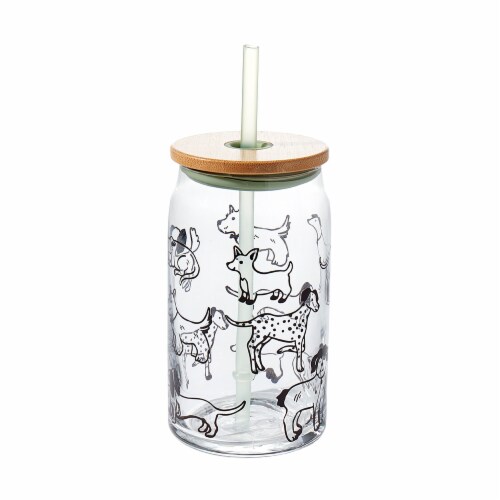 Tabletops Gallery 15.2 Oz Soda Can Glass Sipper - Clear/Dogs Perspective: front