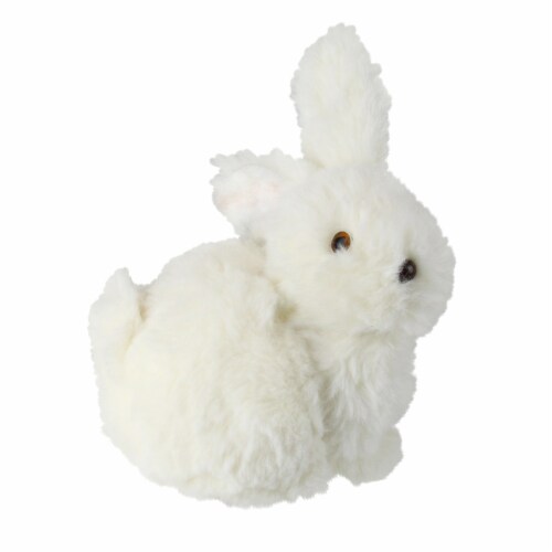 Raz 6 Soft White Faux Fur Sitting Easter Bunny Rabbit Spring Figure Perspective: front