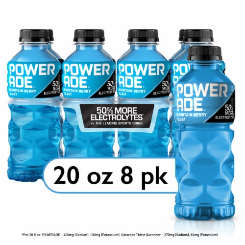 Powerade Blueberry Added Electrolyte & Vitamin Fruit Flavor Sports Drink Perspective: front