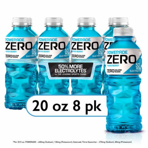 Powerade® Zero Sugar Blue Mixed Berry Sports Drink Multipack Bottles Perspective: front