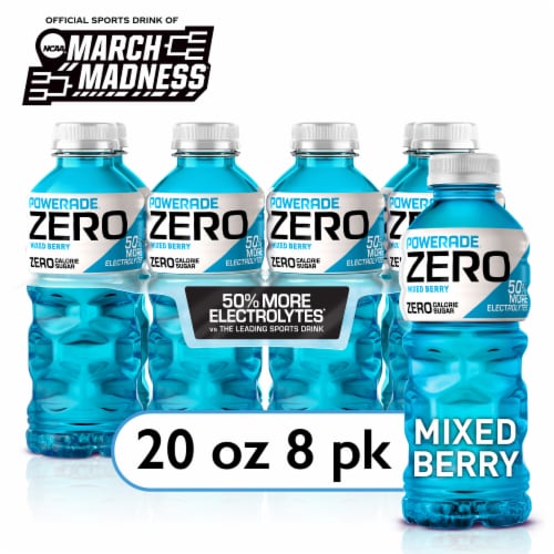 Powerade Zero Sugar Mixed Berry No Sugar Added Electrolyte & Vitamin Fruit Flavor Sports Drink Perspective: front