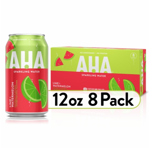 Aha® Lime And Watermelon Flavored Sparkling Water Cans Perspective: front