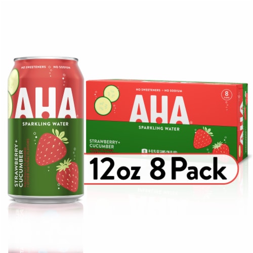AHA Strawberry + Cucumber Sparkling Water Perspective: front