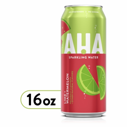 AHA® Lime and Watermelon Flavored Sparkling Water Can Perspective: front