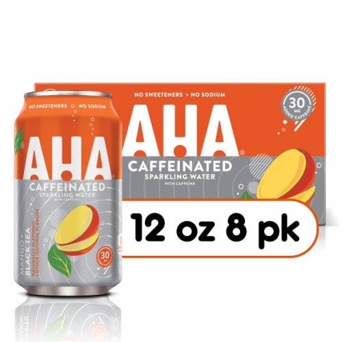 AHA® Mango and Black Tea Flavored Sparkling Water Cans Perspective: front