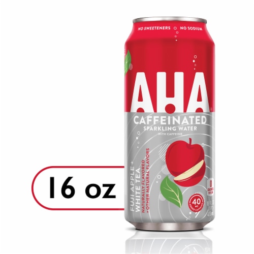 AHA® Fuji Apple and White Tea Flavored Sparkling Water Can Perspective: front