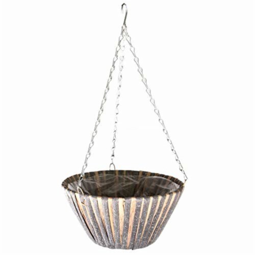 Gardener's Select Woven Straw & Plastic Hanging Basket, Gray and Tan (12  x 6 ) Perspective: front