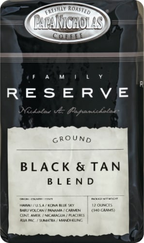 Papa Nicholas Family Reserve Organic Black & Tan Medium Roast Ground Coffee Perspective: front