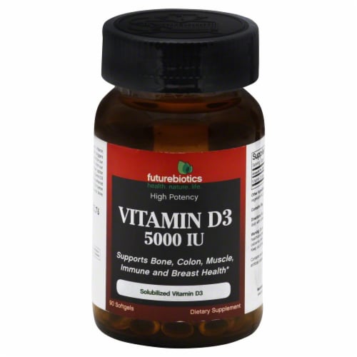 Futurebiotics Vitamin D3 Dietary Supplement Softgels 5000 IU Perspective: front