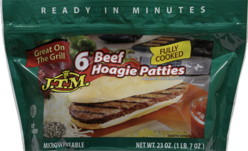 J.T.M.® Fully Cooked Beef Hoagie Patties Perspective: front