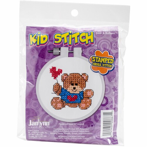 Janlynn/Kid Stitch Stamped Cross Stitch Kit 3  Round-Bear & Balloon Perspective: front