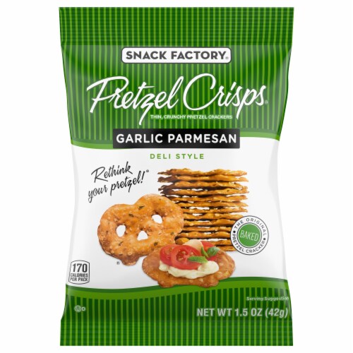 Snack Factory® Pretzel Crisps® Garlic Parmesan Deli Style Crunchy Pretzel Crackers Perspective: front