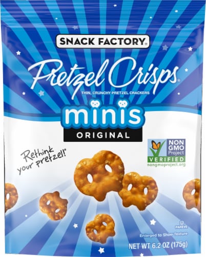 Snack Factory Pretzel Crisps Original Mini Crunchy Pretzel Crackers Perspective: front