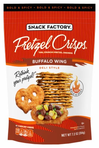 Snack Factory Pretzel Crisps Buffalo Wing Deli Style Crackers Perspective: front