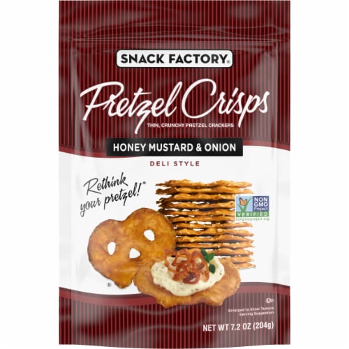 Snack Factory Pretzel Crisps Honey Mustard And Onion Perspective: front