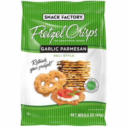 Pretzel Crisps Garlic Parmesan Deli Style Pretzel Crackers 1.5Oz Bag (Pack of 24) Perspective: front