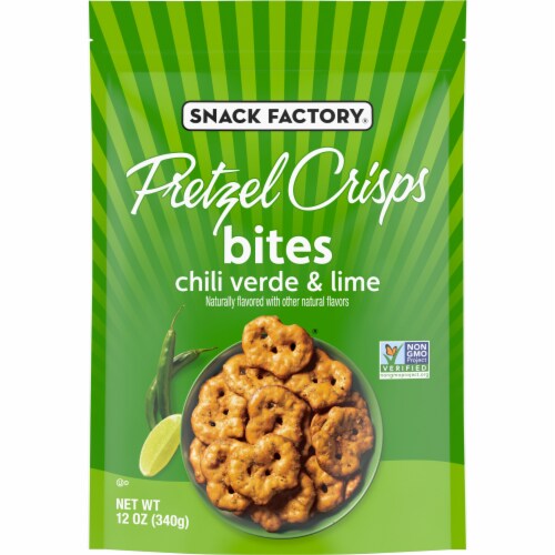 Snack Factory Chili Verde & Lime Pretzel Crisps Bites Perspective: front