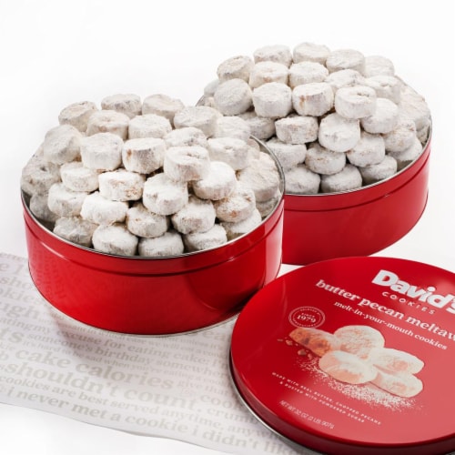 David's Cookies Butter Pecan Meltaways 32 oz. Tin (2 Pack - 64 oz. Total) Perspective: front