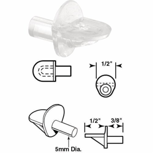 Prime-Line 1/4 In. Dia. x 13/16 In. L. Clear Butyrate Shelf Support (8 Count) Perspective: front