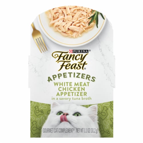 Purina Fancy Feast Appetizers Wet Cat Complement White Meat Chicken Appetizer in a Savory Tuna Broth Perspective: front