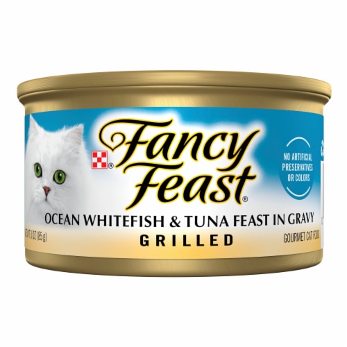 Purina® Fancy Feast® Grilled Ocean Whitefish & Tuna Feast in Gravy Wet Cat Food Perspective: front