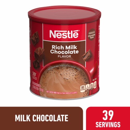 Nestle Hot Cocoa Rich Milk Chocolate Flavored Mix Powder Canister Perspective: front