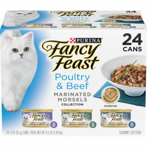 Fancy Feast Marinated Morsels Poultry & Beef Wet Cat Food Variety Pack (24) 3 oz Cans Perspective: front